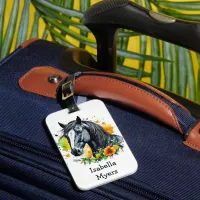 Black Horse Surrounded by Flowers Personalized  Luggage Tag