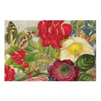 Vintage Floral Bouquet & Butterflies 36x24 Faux Canvas Print