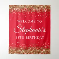 Gold Glitter Red 18th Birthday Party Welcome Tapestry