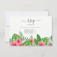 Watercolor Tropical Leaves Beach Wedding RSVP