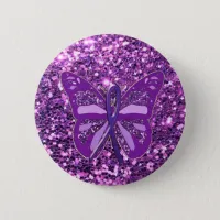 Purple Faux Glitter Butterfly Awareness Button