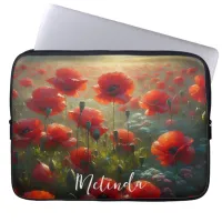 Pretty Red Poppy Field on a Summer Day  Laptop Sleeve
