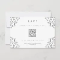 Elegant Gray Vintage Wedding QR Code RSVP Card