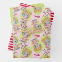 Quirky Retro Christmas Elf Pink Red Green Add Name Wrapping Paper Sheets