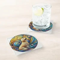 Enchanted Canine on Cosmic Ceramic Swirls Glass Coaster