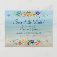 Ocean Watercolor Floral Wedding Save the Date Announcement Postcard