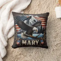 Majestic Eagle Over Water With Mountain Background Throw Pillow