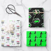 Disc Golf Black, Lime Green and White Birthday Wrapping Paper Sheets