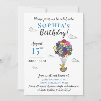Hot Air Balloons Bird Nest Illustration Birthday Invitation