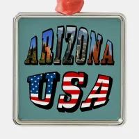 Arizona Picture and USA Flag Text Metal Ornament