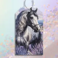 Pretty Gray Horse Standing in Lavender Gift Tags