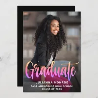 Girly Rainbow Graduate Modern Script Graduation Announcement