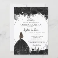 Elegant Black Silver Floral Princess Quincea&#241;era  Invitation