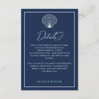 Navy Blue Seashell Beach Wedding Details Enclosure Card