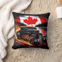 Classic hot rod racing through a fiery landscape throw pillow