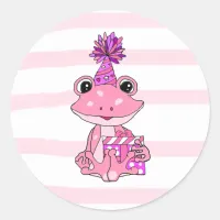Purple and Pink Frog Girl's Birthday Classic Round Sticker