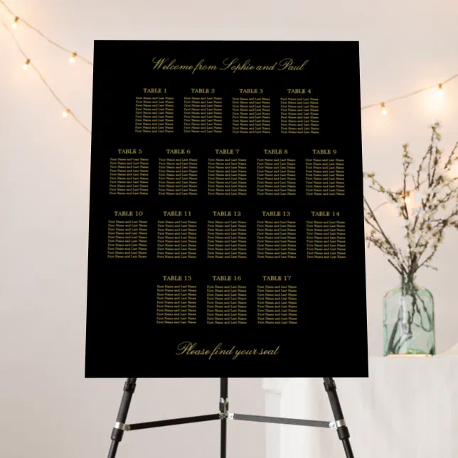 Black Golden Beige 17 Table Seating Chart Foam Board