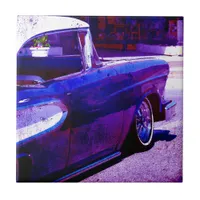 Purple Vintage Car Grunge Digital Art Tile