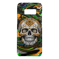 Black Orange and Lime Green Sugar Skull Art Case-Mate Samsung Galaxy S8 Case