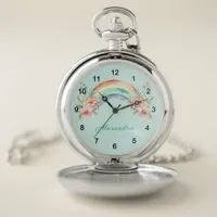 Pretty Watercolor Flowers and Rainbow Pocket Watch