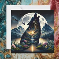 Mystical Wolf Howling at Moon Surreal Ai Art