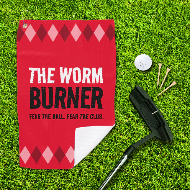 Funny Red Argyle The Worm Burner ... Golf Towel