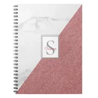 Girly Marble Blush Pink Glitter Monogram Geometric Notebook