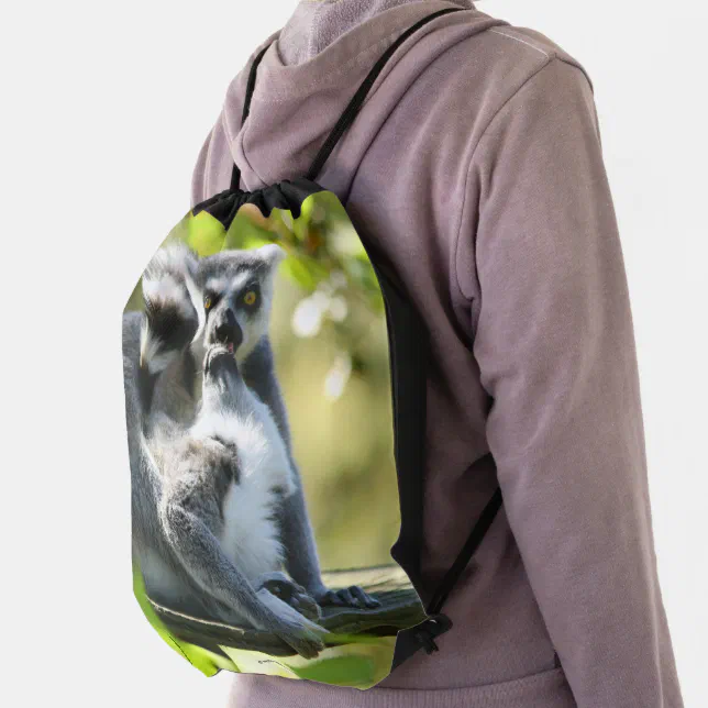 Funny Surprised Lemurs of Madagascar Drawstring Bag