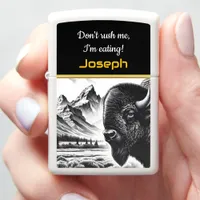 Buffalo Grazing by Rugged Mountains Zippo Lighter