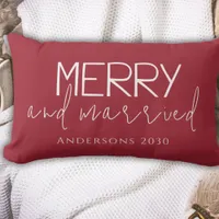 Typhography Merry And Married First Christmas Red  Lumbar Pillow