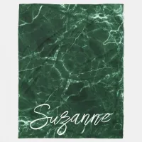 Green Marble Simple Monogram Name | Fleece Blanket