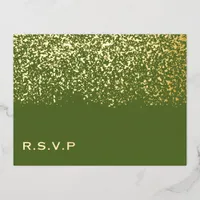 Green and Gold Foil Wedding RSVP Foil Holiday Postcard