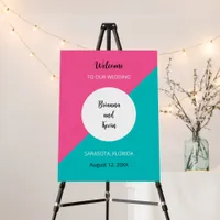 Geometric Pink Aqua Wedding Welcome Sign