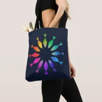 Rainbow fish in ocean cute colorful pattern tote bag