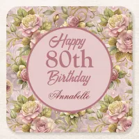 Elegant Blush Roses Square Paper Coaster