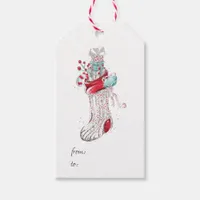 Cute watercolor Winter Christmas Stocking Gift Tags