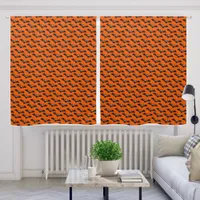 Halloween Black Bats Pattern Orange Background Blackout Curtains