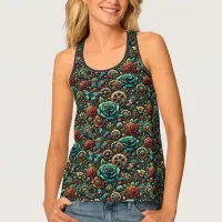 Beautiful Steampunk Themed Gears and Roses Tank Top