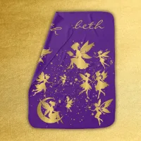 Gold Fairies with Pixie Dust on Purple Monogram | Baby Blanket