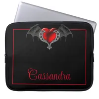 Goth Heart with Bat Wings Personalized Laptop Sleeve