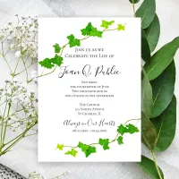 Green English Ivy Vine Foliage Celebration of Life Invitation