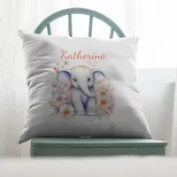 Cute Watercolor Illustration of a Baby Elephant Throw Pillow