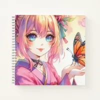 Anime Girl Holding a Butterfly Notebook