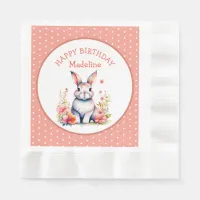 Bunny Rabbit in Flowers Happy Birthday Personalize Napkins