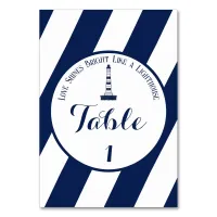 Elegant Nautical Striped Wedding -Navy Blue, White Table Number