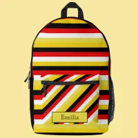 Stripes Modern Colorful Name On Red Black Yellow Printed Backpack