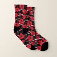 Poppies and Spots Red and Black Patterned Socks