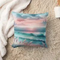 Beautiful Ocean Scene in Pink and Blue Throw Pillow