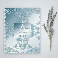 Elegant Classy Blue Metallic Baroque Border Year Planner