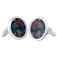 Modern fractal leaf ornaments on black cufflinks